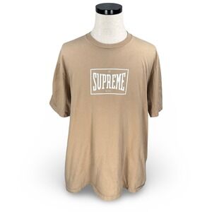 Supreme Warm Up Tee Khaki ox Logo T-Shirt Mens XL Tan Cotton USA Streetwear